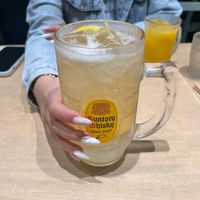 Whiskey highball and orange juice  at Vegan Bistro Jangara in Tokyo