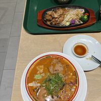 Juju Grill (soy meat grilled on iron plate) on top, vegan Karabon below  at Vegan Bistro Jangara in Tokyo