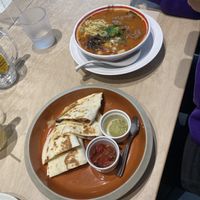 Quesadilla and ramen   at Vegan Bistro Jangara in Tokyo