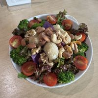 Salad came with nuts and soy nuggets but these are optional .  at Vegan Bistro Jangara in Tokyo