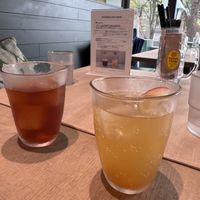 Apple and ginger soda and the iced tea  at Vegan Bistro Jangara in Tokyo
