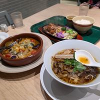 Cheese curry, grilled soy meat and seasonal ramen. Curry was good, the other two amazing. at Vegan Bistro Jangara in Tokyo