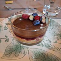Wild berries and chocolate ganache desert at Lucato Home Restaurant in Montorso Vicentino