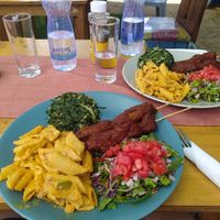 Vegan mac and cheese, plus barbecued seitan at Soul Veg(etária)  in Nairobi