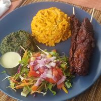 Bbq seitan. Mac n cheese. Local greens. Salad. Ginger punch. at Soul Veg(etária)  in Nairobi