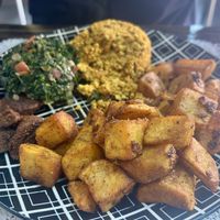 Scrambled tofu platter (one of two plates)  at Soul Veg(etária)  in Nairobi