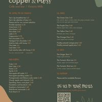 Drinks Menu at Copper and Moss in Shipley