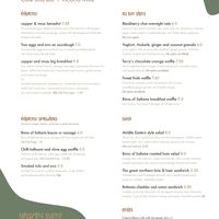 Menu at Copper and Moss in Shipley