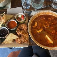 Vegan mixed platter & vegan Tom yum soup  at Copper and Moss in Shipley