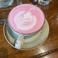 Beetroot & agave Oat milk latte   at Copper and Moss in Shipley