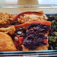 Polenta with spicy crunchy veggies at Foound in Geneva