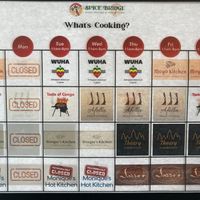 Spice Bridge schedule for which stalls are open, as of March 2022 at Spice Bridge - Food Hall in Tukwila