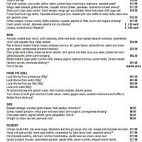 Dinner menu - vegan main and dessert at Atrium in Wangaratta