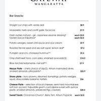 Bar snacks menu - aranchini, edamame & churros vegan at Atrium in Wangaratta