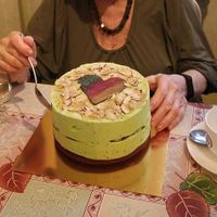 Babushka and cake at SweetVegLife in Kyiv