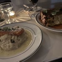 Salmon and lasagna   at Stefano's Diner in Toronto