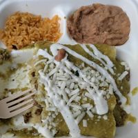 Green enchiladas (w/ asada) at Pancho's Vegan Tacos in Long Beach