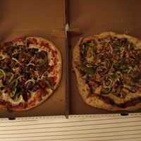 Vegan supreme and BBQ mock chicken pizzas! at Ephesus Pizza in Pittsburgh