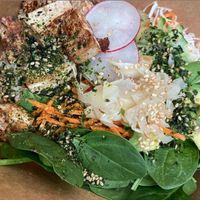 Island Rice Bowl w/ grilled marinated tofu and Avocado at The Flying Black Dog in Galiano Island