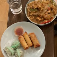 Dumplings, spring rolls and tofu satay. at Chung Ying in Birmingham