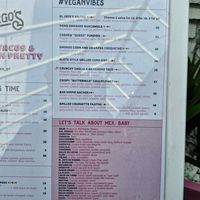 Vegan section of menu at Margo's in Queenstown