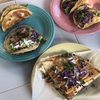 Tacos and quesadilla (on plates at home because we were in a pandemic). at Terror Tacos in St Louis