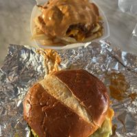 Burger & Fries. Lots of fauxmage (vegan cheese)   at Spotless Burgers in Upland