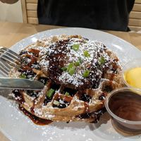 Vegan hot honey chicken (little fig)  & waffle at Golden West Cafe in Baltimore
