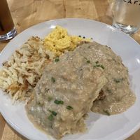 Vegan biscuits and gravy with Little Fig Chik’n and Just Egg  at Golden West Cafe in Baltimore