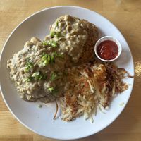 Biscuits and gravy platter (vegan fried chicken)   at Golden West Cafe in Baltimore