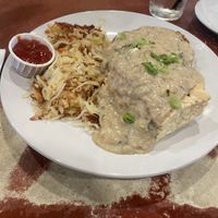 Vegan biscuits and gravy with fried “chicken” and hash browns   at Golden West Cafe in Baltimore