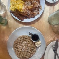 Waffle and Farm Plate w/ tempeh bacon at Golden West Cafe in Baltimore