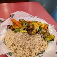 Spicy stir fry at Eliza's Vegan Café in Florence