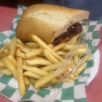 Spicy Chikn sandwich, fries   at Eliza's Vegan Café in Florence