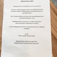 Menu at Kasvio in Utrecht