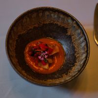 Fermented cherry tomato, potato chips, tomato tartaar at Kasvio in Utrecht