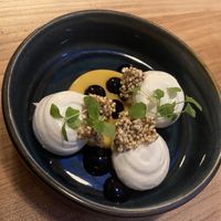 Dessert: panna cotta with coconut/duindoorn, lemon grass mousse and blueberry jelly. The best course of all! at Kasvio in Utrecht