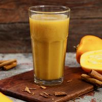 Chicha Cocona: Beverage made out of an exotic fruit of the Peruvian jungle, with a touch of clove and cinnamon, sweetened with natural stevia. at V-Wraps in Lima