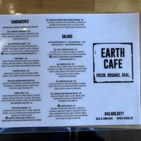Front of menu at Earth Cafe in Myrtle Beach