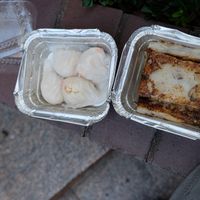 Shrimp Dumplings and Turnip Cake.  Outside of Harley Davidson store (recommended). at Vegetarian Dim Sum House in New York City