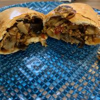 Potato, eggplant chorizo pastie at Crunch Cafe in Thornbury