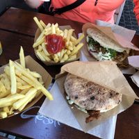 We tried the Schnitzel sandwich and a Shawarma sandwich both with Fries, perfect as we were in a rush!  at Nana Express in Frankfurt