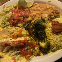 Tofu tacos, Brussels sprouts, rice, beans at Bit & Spur in Springdale
