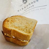 Sourdough bread with tofu cream cheesee  at Woodgrain Bagel & Deli in Denver