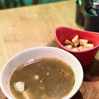 Chicken noodle and croutons at The Vegan Regime in Istanbul