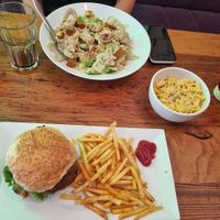 Steak burger and Ceaser salad  at The Vegan Regime in Istanbul