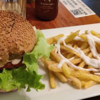 Burguer with fries at The Vegan Regime in Istanbul
