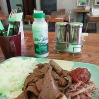 Doner Plate with white rice (329 TL) + Ayran with Mint (99 TL) at The Vegan Regime in Istanbul