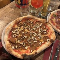 Vegan chorizo pizza with added mushrooms   at Pizza Bertoldi in Prague
