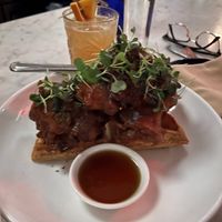 Oyster mushroom chicken and waffles  at Cadence in New York City